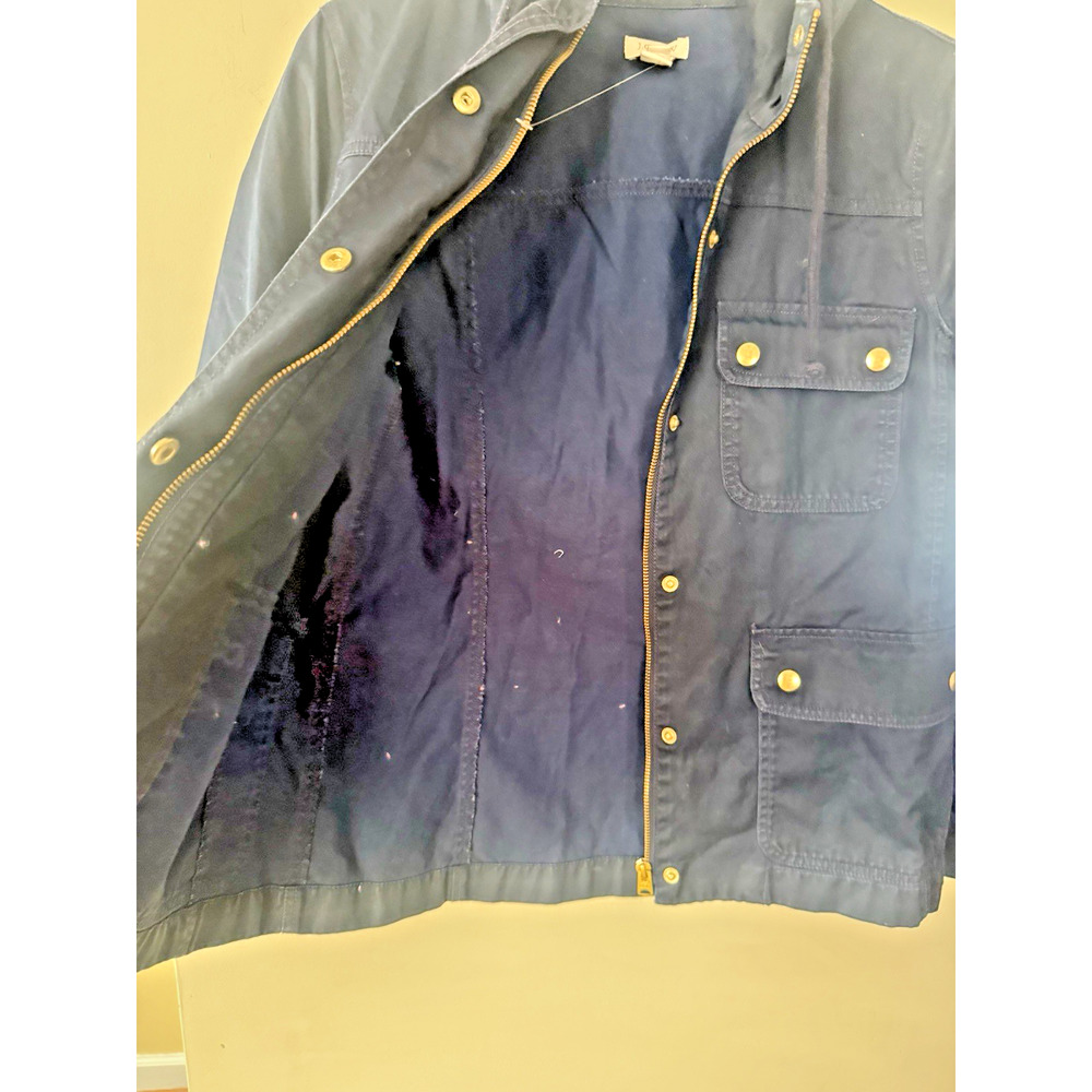 J Crew Unisex Hooded Zip Jacket Military Field Cargo Jacket Sz Med Navy Blue EUC - Picture 4 of 8